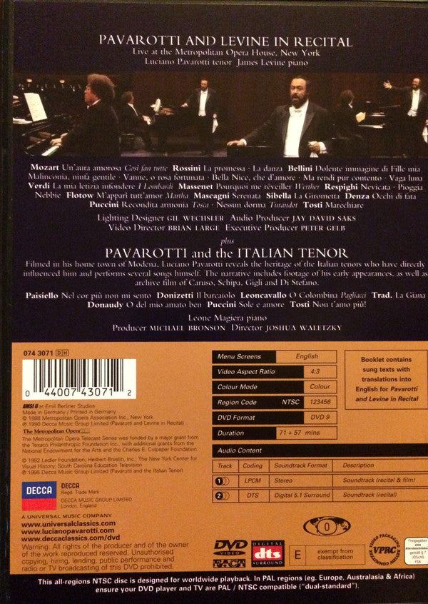 Luciano Pavarotti, James Levine (2) : Pavarotti and Levine in Recital (DVD-V, NTSC, Reg)