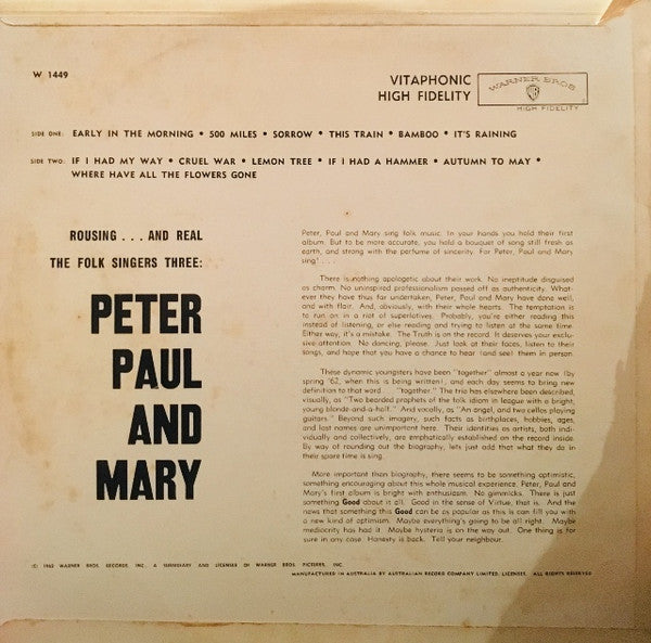 Peter, Paul And Mary* : Peter, Paul And Mary (LP, Album, Vit)