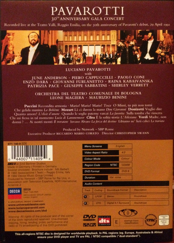 Luciano Pavarotti : 30th Anniversary Gala Concert (DVD-V, RE, NTSC, Reg)
