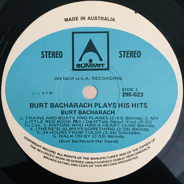 Burt Bacharach : Burt Bacharach Plays His Hits (LP, Album)