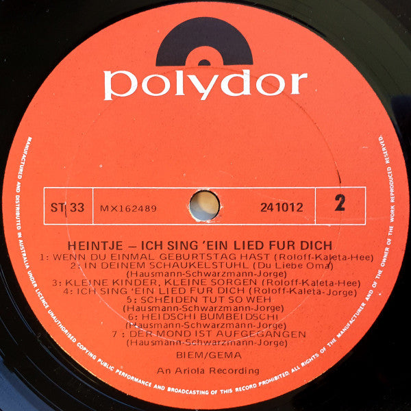Heintje : I Sing A Song For You (Ich Sing' Ein Lied Für Dich) (LP, Album)