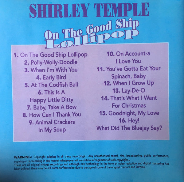 Shirley Temple : On The Good Ship Lollipop (CD, Comp)
