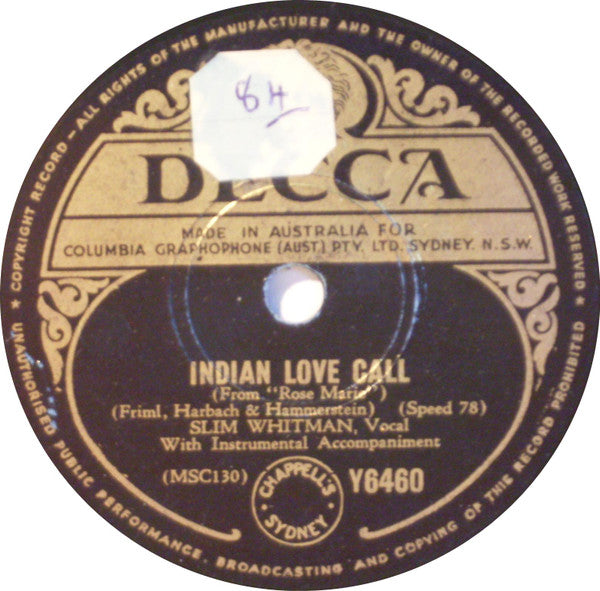 Slim Whitman : Indian Love Call / China Doll (Shellac, 10")