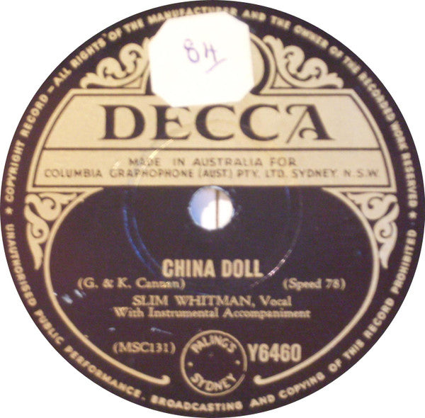 Slim Whitman : Indian Love Call / China Doll (Shellac, 10")