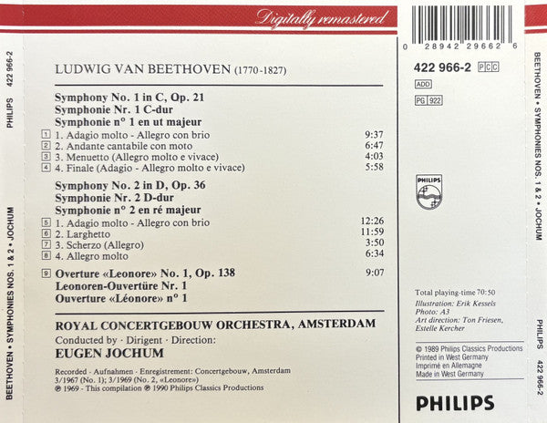 Ludwig Van Beethoven - Eugen Jochum, Concertgebouworkest : Symphonies Nos. 1 & 2 (CD, Comp)