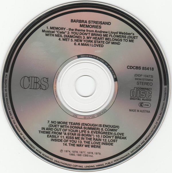 Barbra Streisand : Memories (CD, Comp, RE)
