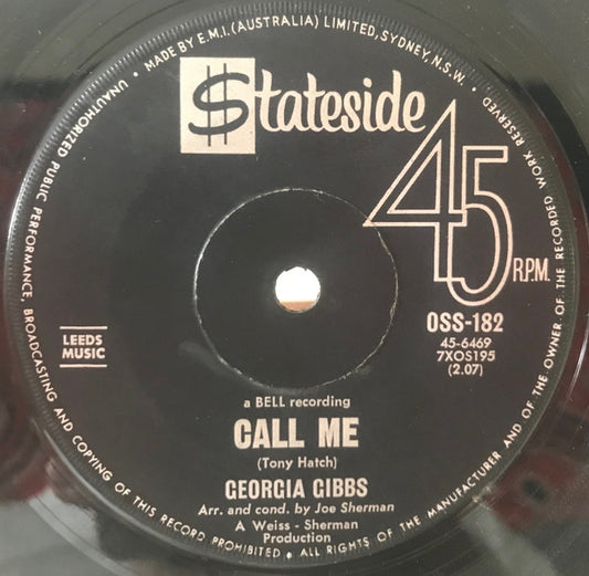 Georgia Gibbs : Call Me / Don't Cry Joe (7", Single)