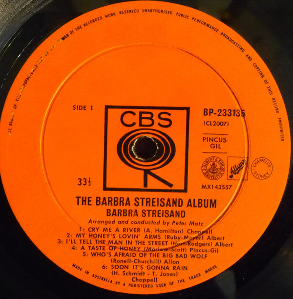 Barbra Streisand : The Barbra Streisand Album (LP, Album, Mono)