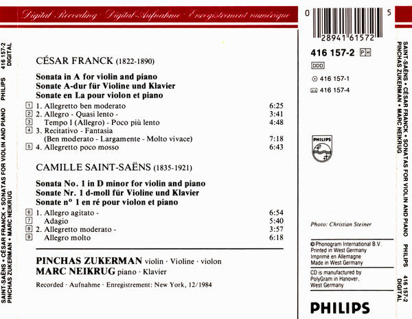 Saint-Saëns* ·  César Franck, Pinchas Zukerman, Marc Neikrug : Sonatas For Violin And Piano = Sonaten Für Violine Und Klavier (CD, Album)