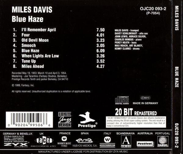 Miles Davis : Blue Haze (CD, Comp, RE, RM, Dig)