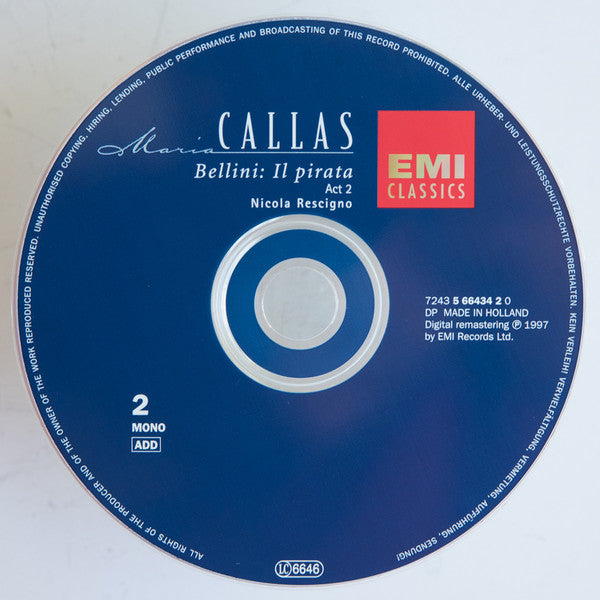 Vincenzo Bellini - Maria Callas, Pier Miranda Ferraro, Costantino Ego, Glade Peterson, Nicola Rescigno : Il Pirata (2xCD, Album, RE, RM)