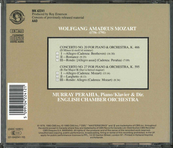 Wolfgang Amadeus Mozart / Murray Perahia, English Chamber Orchestra : Perahia Plays And Conducts Mozart: Piano Concerto No. 20, K.466 / Piano Concerto No. 27, K.595 (CD, Comp)