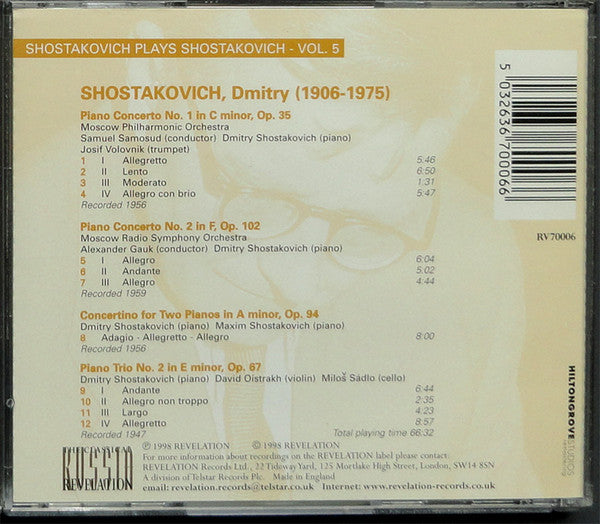 Shostakovich* : Plays Shostakovich Vol. 5 (Piano Concertos Nos. 1 & 2 / Concertino For Two Pianos Op. 94 / Piano Trio No. 2) (CD, Comp, Mono, RM)
