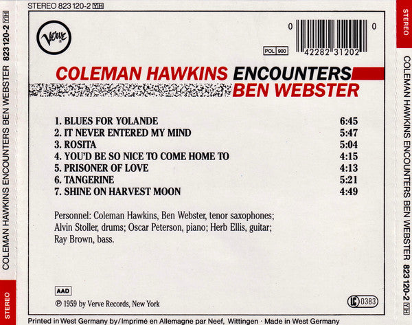Coleman Hawkins / Ben Webster : Coleman Hawkins Encounters Ben Webster (CD, Album, RE, RM)