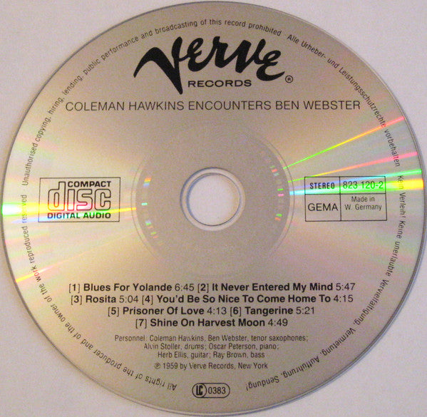 Coleman Hawkins / Ben Webster : Coleman Hawkins Encounters Ben Webster (CD, Album, RE, RM)