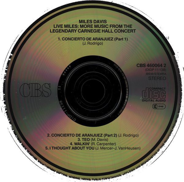 Miles Davis : Live Miles: More Music From The Legendary Carnegie Hall Concert (CD, Album, RE, RM)