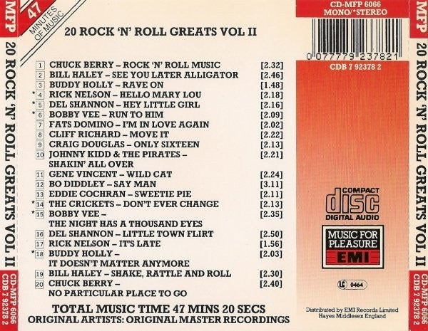 Various : 20 Rock 'N' Roll Greats Volume II (CD, Comp, Mono)