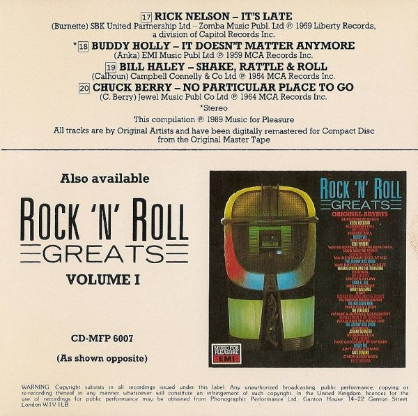 Various : 20 Rock 'N' Roll Greats Volume II (CD, Comp, Mono)