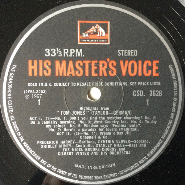 Edward German / Cynthia Glover, Shirley Minty, Frederick Harvey, Stanley Riley (2), Nigel Brooks Chorus, Gilbert Vinter And His Orchestra : Highlights From Edward German's Tom Jones (LP, Album)