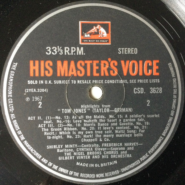 Edward German / Cynthia Glover, Shirley Minty, Frederick Harvey, Stanley Riley (2), Nigel Brooks Chorus, Gilbert Vinter And His Orchestra : Highlights From Edward German's Tom Jones (LP, Album)