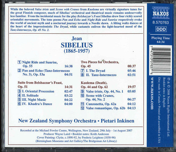 Jean Sibelius, New Zealand Symphony Orchestra, Pietari Inkinen : Night Ride And Sunrise / Belshazzar's Feast / Kuolema (CD, Album)