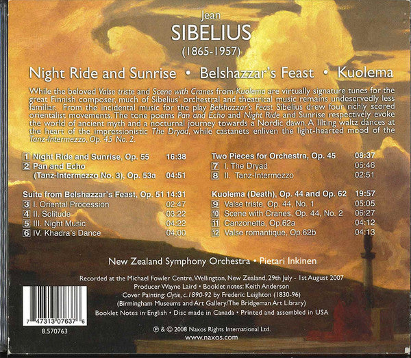 Jean Sibelius, New Zealand Symphony Orchestra, Pietari Inkinen : Night Ride And Sunrise / Belshazzar's Feast / Kuolema (CD, Album)