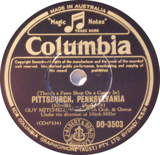 Guy Mitchell : (There's  A Pawn Shop On A Corner In) Pittsburgh, Pennsylvania / The Doll With A Sawdust Heart (Shellac, 10")