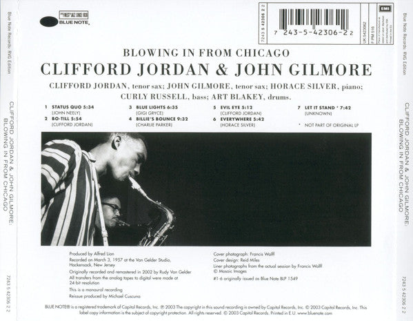Clifford Jordan & John Gilmore : Blowing In From Chicago (CD, Album, Mono, RE, RM)