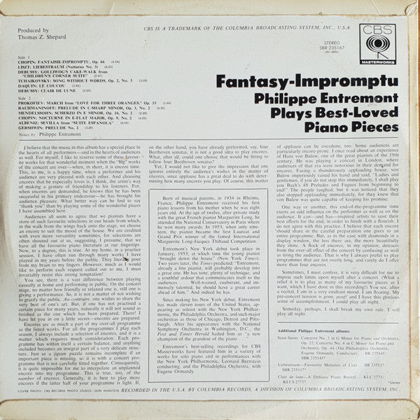 Philippe Entremont : Fantasy-Impromptu (LP)