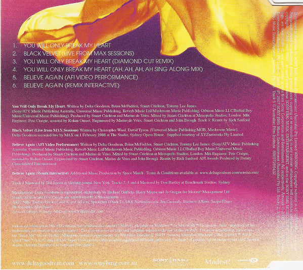 Delta Goodrem : You Will Only Break My Heart (CD, Single, Enh)