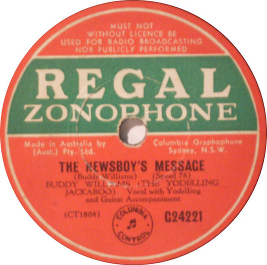 Buddy Williams (2) : The Newsboy's Message / Going Home (Shellac, 10", RP)