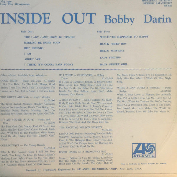 Bobby Darin : Inside Out (LP, Album, Mono)