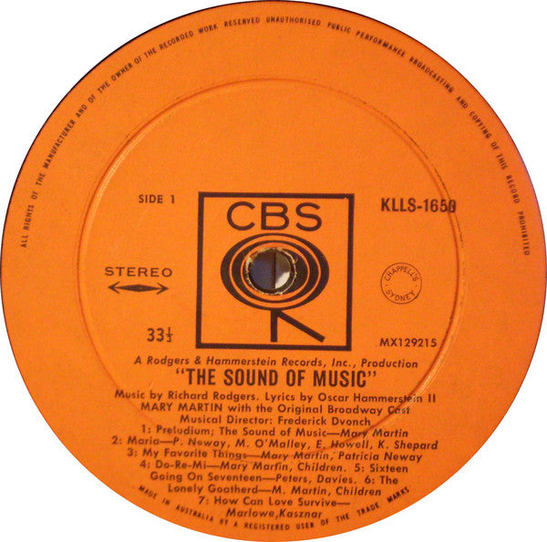 The Sound Of Music Original Broadway Cast : The Sound Of Music (Original Broadway Cast) (LP)