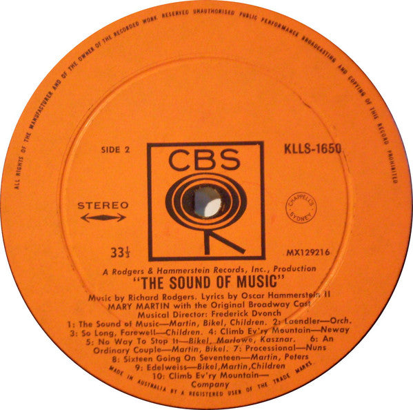 The Sound Of Music Original Broadway Cast : The Sound Of Music (Original Broadway Cast) (LP)