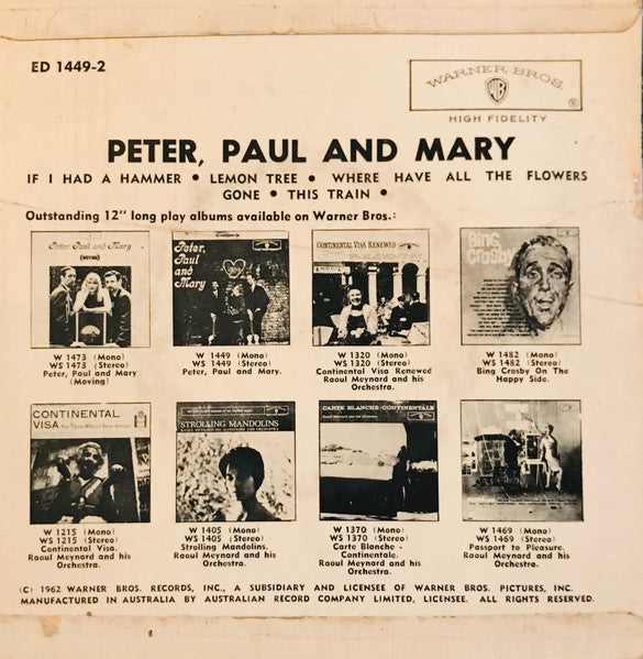 Peter, Paul & Mary : Peter, Paul And Mary (7", EP)