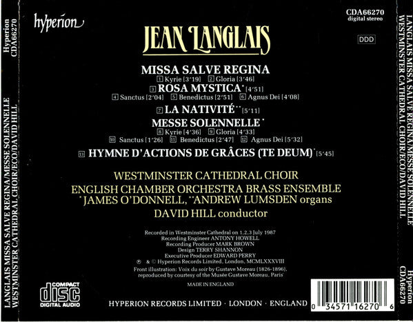 Jean Langlais - Westminster Cathedral Choir / English Chamber Orchestra Brass Ensemble / James O'Donnell (2) / Andrew Lumsden / David Hill : Missa 'Salve Regina'; Messe Solennelle (CD, Album)