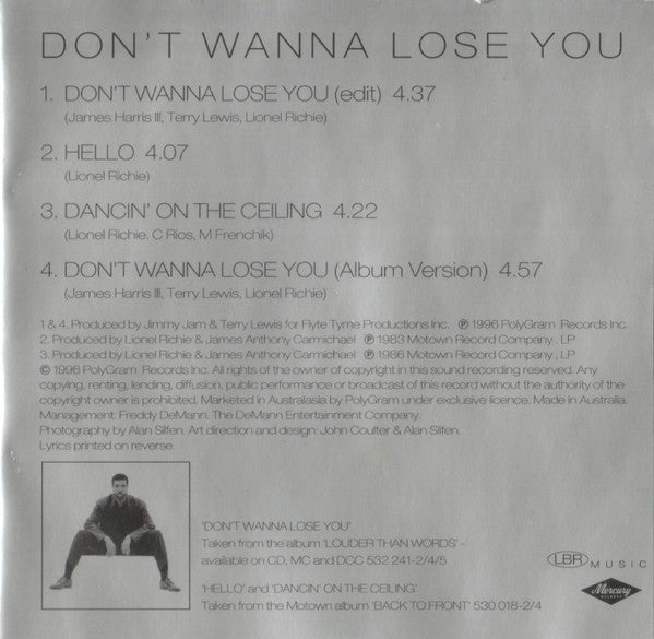 Lionel Richie : Don't Wanna Lose You (CD, Single)