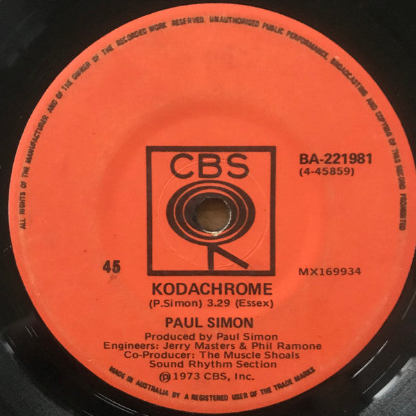 Paul Simon : Kodachrome / Tenderness (7", Single)