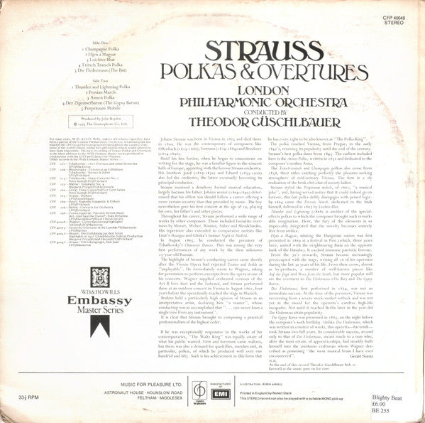 Strauss* - Theodor Güschlbauer* Conducts The London Philharmonic Orchestra : Polkas & Overtures (LP, Sle)