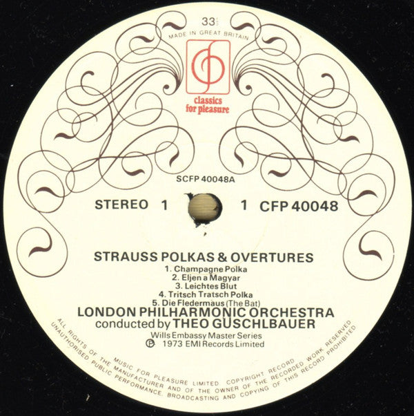 Strauss* - Theodor Güschlbauer* Conducts The London Philharmonic Orchestra : Polkas & Overtures (LP, Sle)