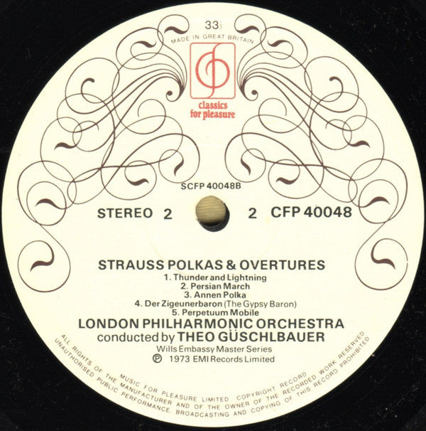 Strauss* - Theodor Güschlbauer* Conducts The London Philharmonic Orchestra : Polkas & Overtures (LP, Sle)
