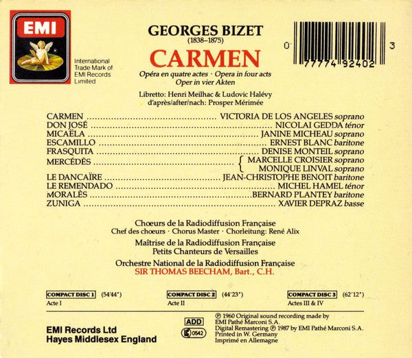 Georges Bizet - Victoria De Los Angeles, Nicolai Gedda, Janine Micheau, Ernest Blanc, Sir Thomas Beecham : Carmen (3xCD, RM + Box, RE)