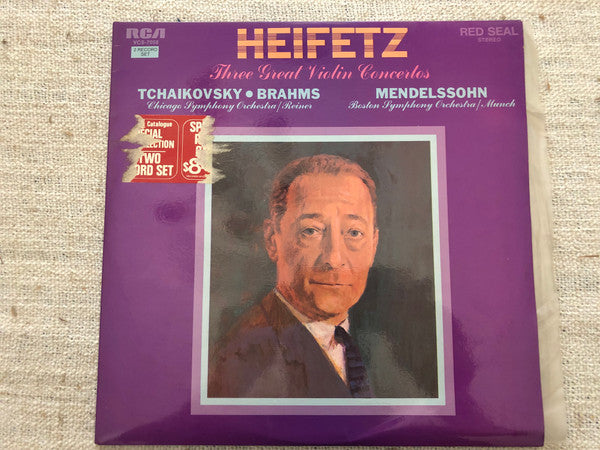 Heifetz*, Tchaikovsky* • Brahms*, Mendelssohn* : Three Great Violin Concertos (2xLP, Comp, Gat)