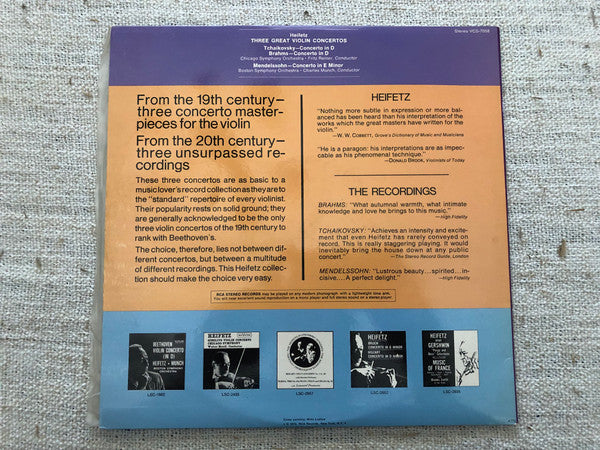 Heifetz*, Tchaikovsky* • Brahms*, Mendelssohn* : Three Great Violin Concertos (2xLP, Comp, Gat)