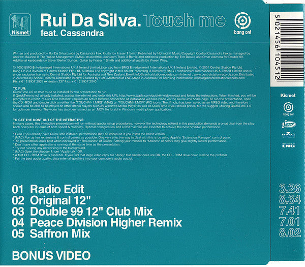 Rui Da Silva Feat. Cassandra* : Touch Me (CD, Single, Enh)