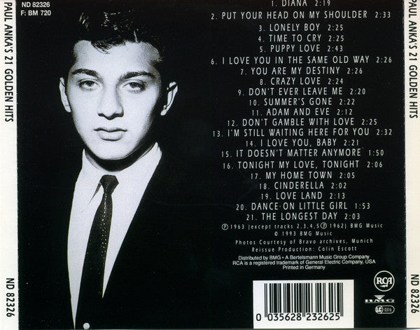 Paul Anka : Paul Anka's 21 Golden Hits (CD, Comp, RE)