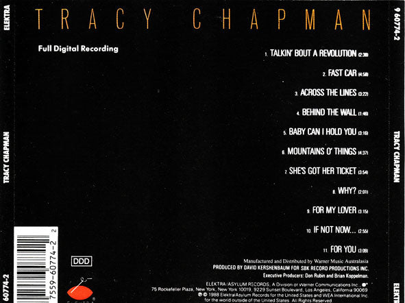 Tracy Chapman : Tracy Chapman (CD, Album, RP)