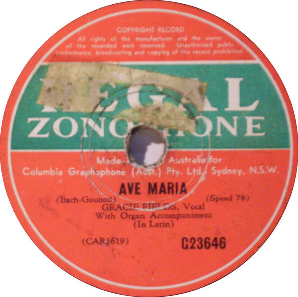 Gracie Fields : Ave Maria / O Come, All Ye Faithful (Shellac, 10", RP)