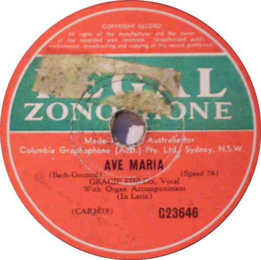Gracie Fields : Ave Maria / O Come, All Ye Faithful (Shellac, 10", RP)