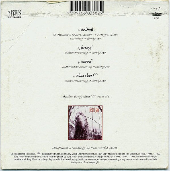 Pearl Jam : Animal (CD, Single, Car)
